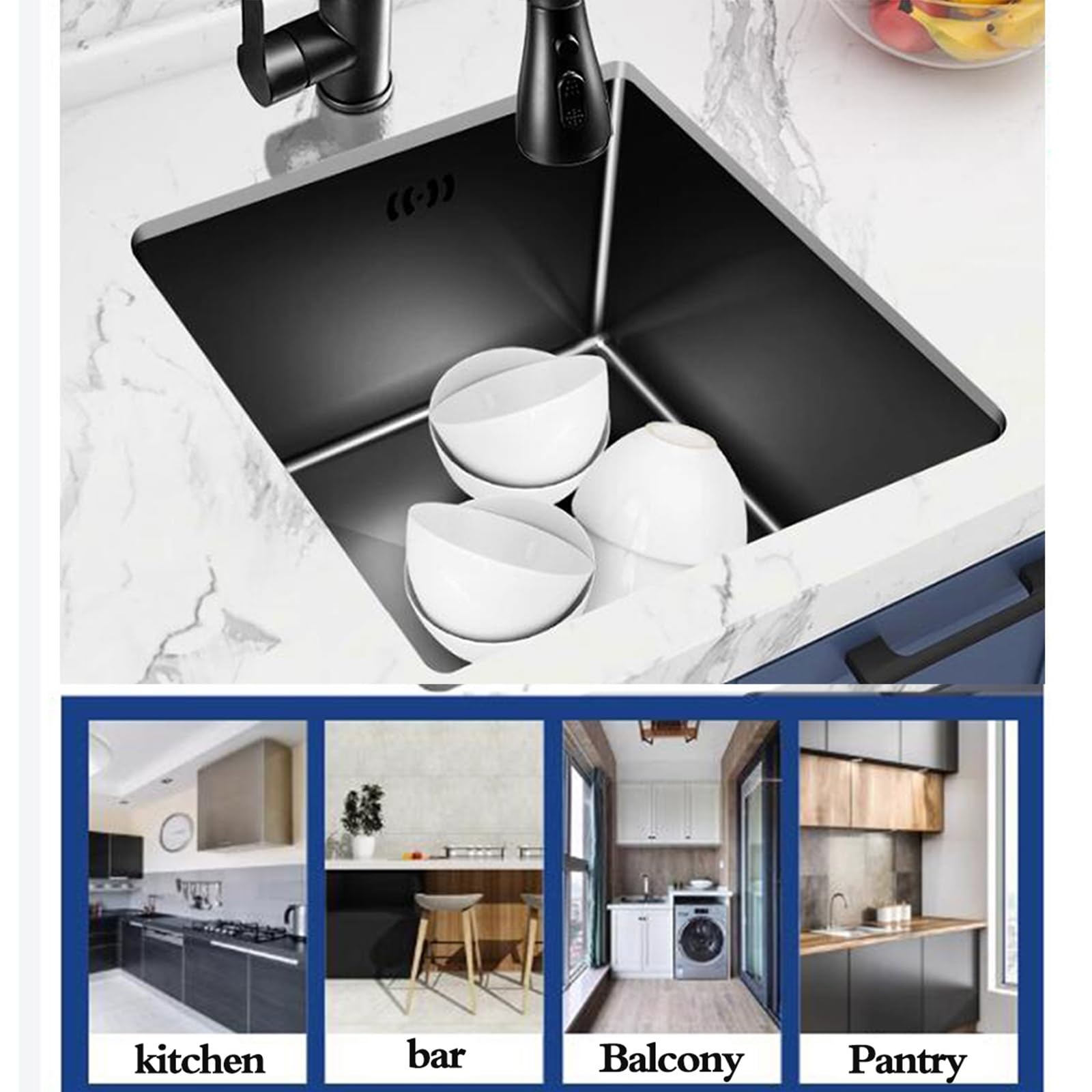 Lavello Compatto a Vasca Singola in Acciaio Inox per Camper, Cucina, sifone Multi-Misura, Ideale per Piccoli Appartamenti, Bar, Piscine salvaspazio, lavello di Servizio sopra e sot