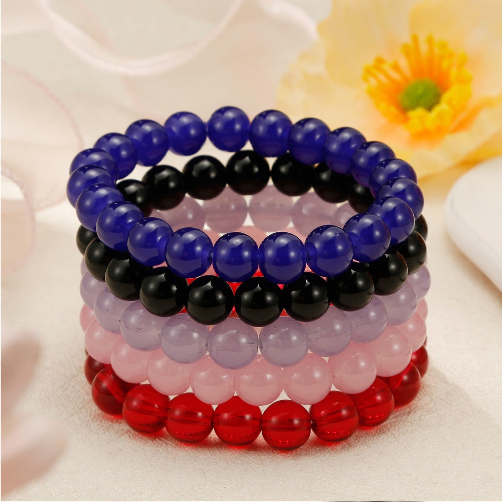 MOCHAMIK Pulsera elástica con Cuentas Redondas de Piedras Preciosas Naturales, Regalo con Cuentas de Buena Suerte de 10 mm para Regalo de cumpleaños