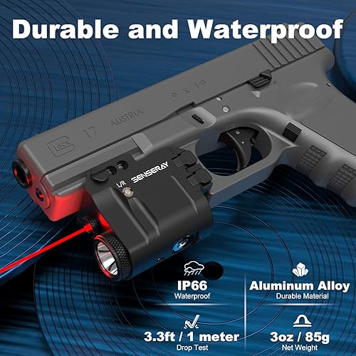 Miniatura 4 de Linterna recargable con luz láser roja de 650 lúmenes con luz estroboscópica, luz de arma montada en riel Picatinny para pistola