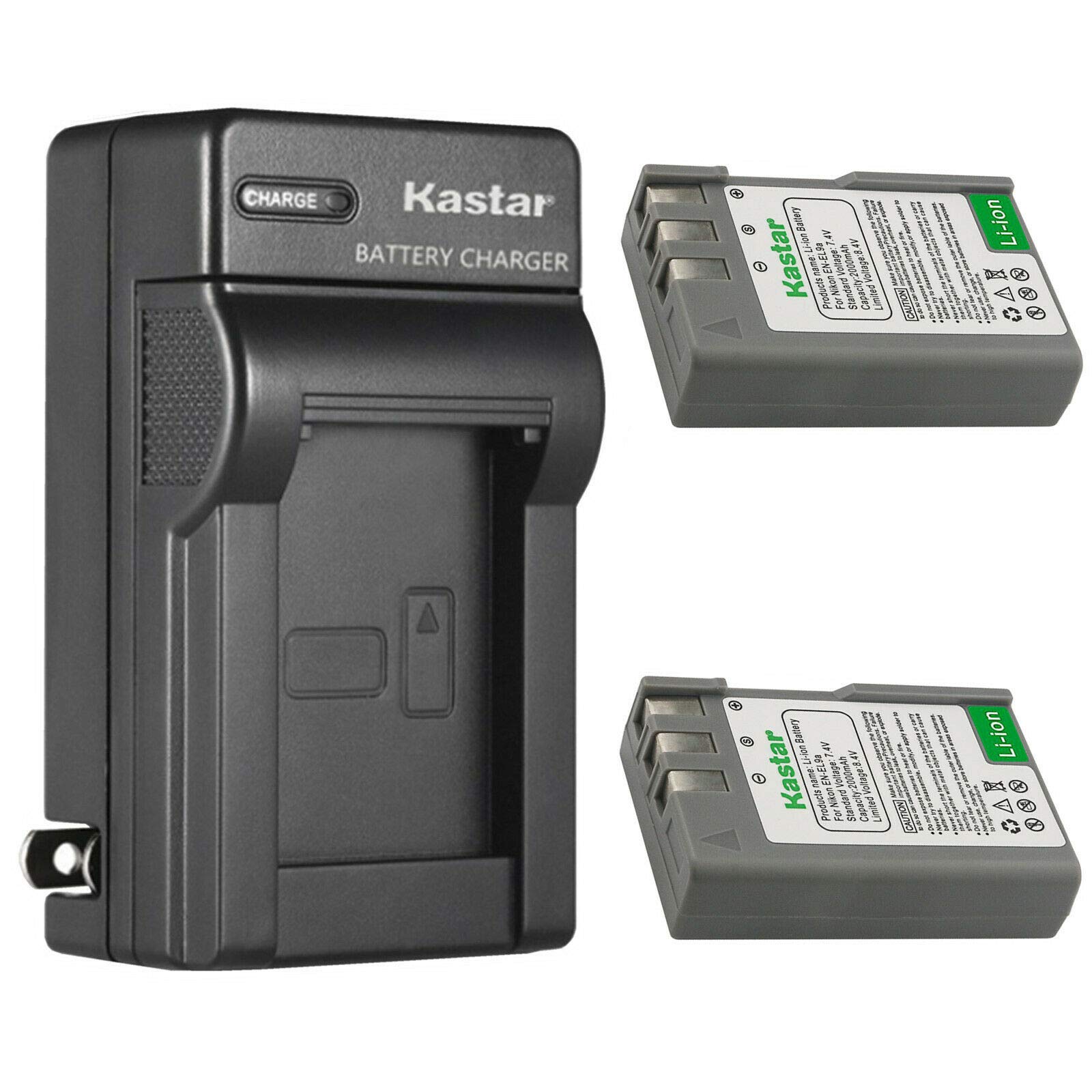 Kastar 2-Pack EN-EL9a Battery & AC Wall Charger Replacement for Nikon D40, D40X, D60, D3000, D5000 SLR Digital Cameras