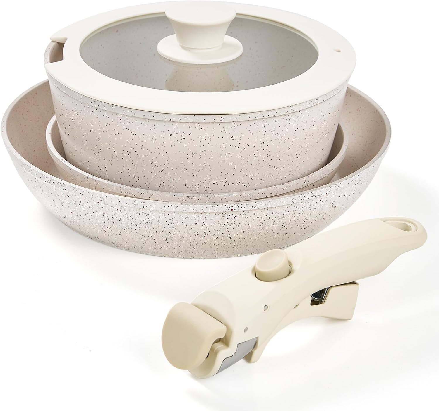 5pcs Pots and Pans Set, Nonstick Cookware Detachable/Removable Handle, Induction RV Kitchen Set, Oven Safe ＆ Dishwasher ＆ Heat Evenly for Better Cooking