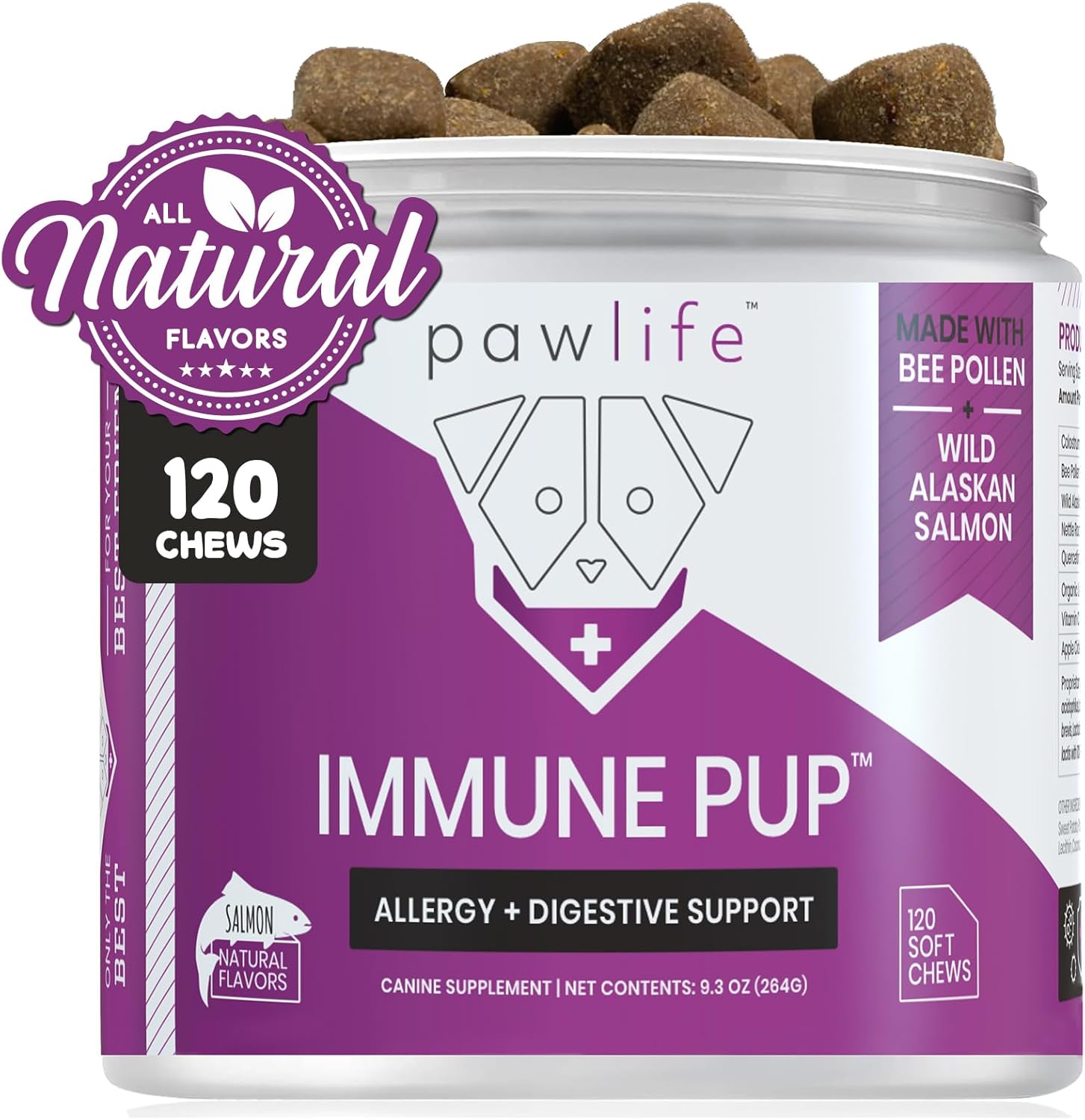 All Natural Immune System Booster| Anti Allergy & Anti Itch for All Pups| Salmon Oil with Probiotics for Digestive Support|120 Veterinarian Formulated Soft Chews| Up to 4-Month Supply