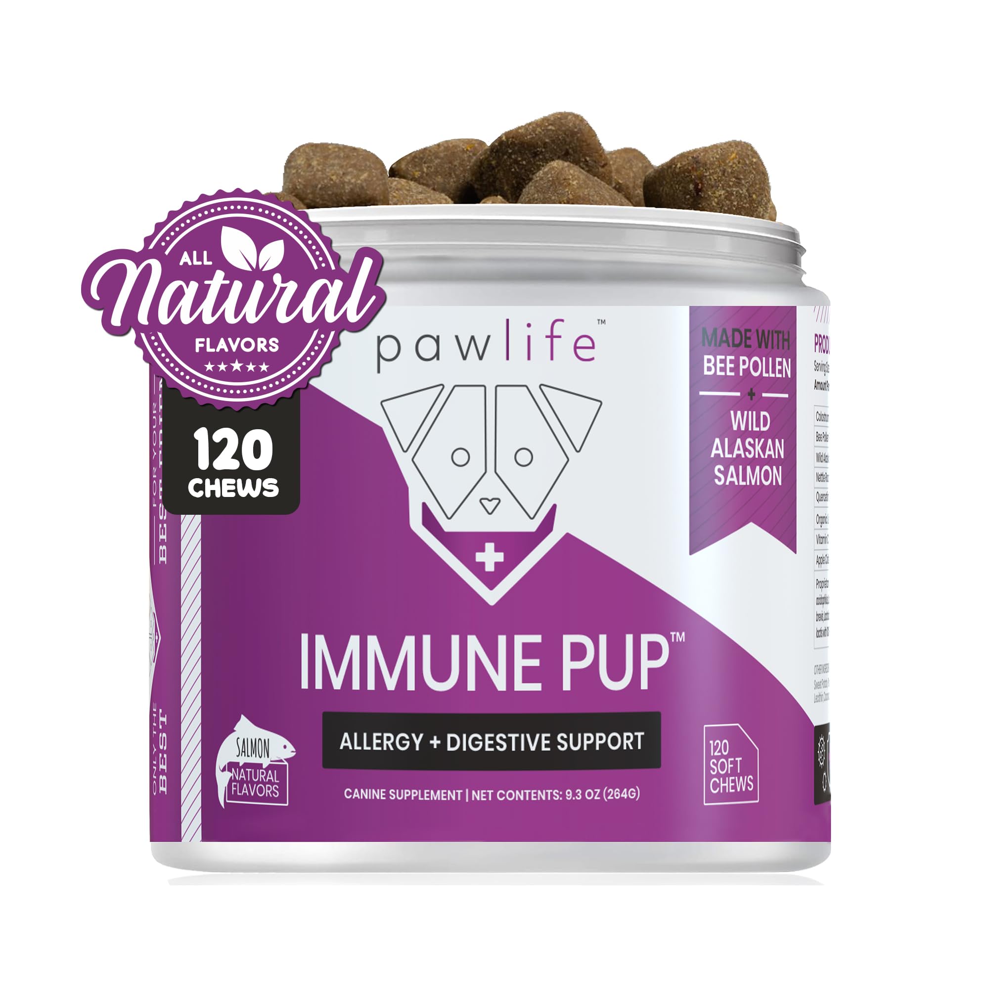 Pawlife All Natural Immune System Booster| Anti Allergy & Anti Itch for All Pups| Salmon Oil with Probiotics for Digestive Support|120 Veterinarian
