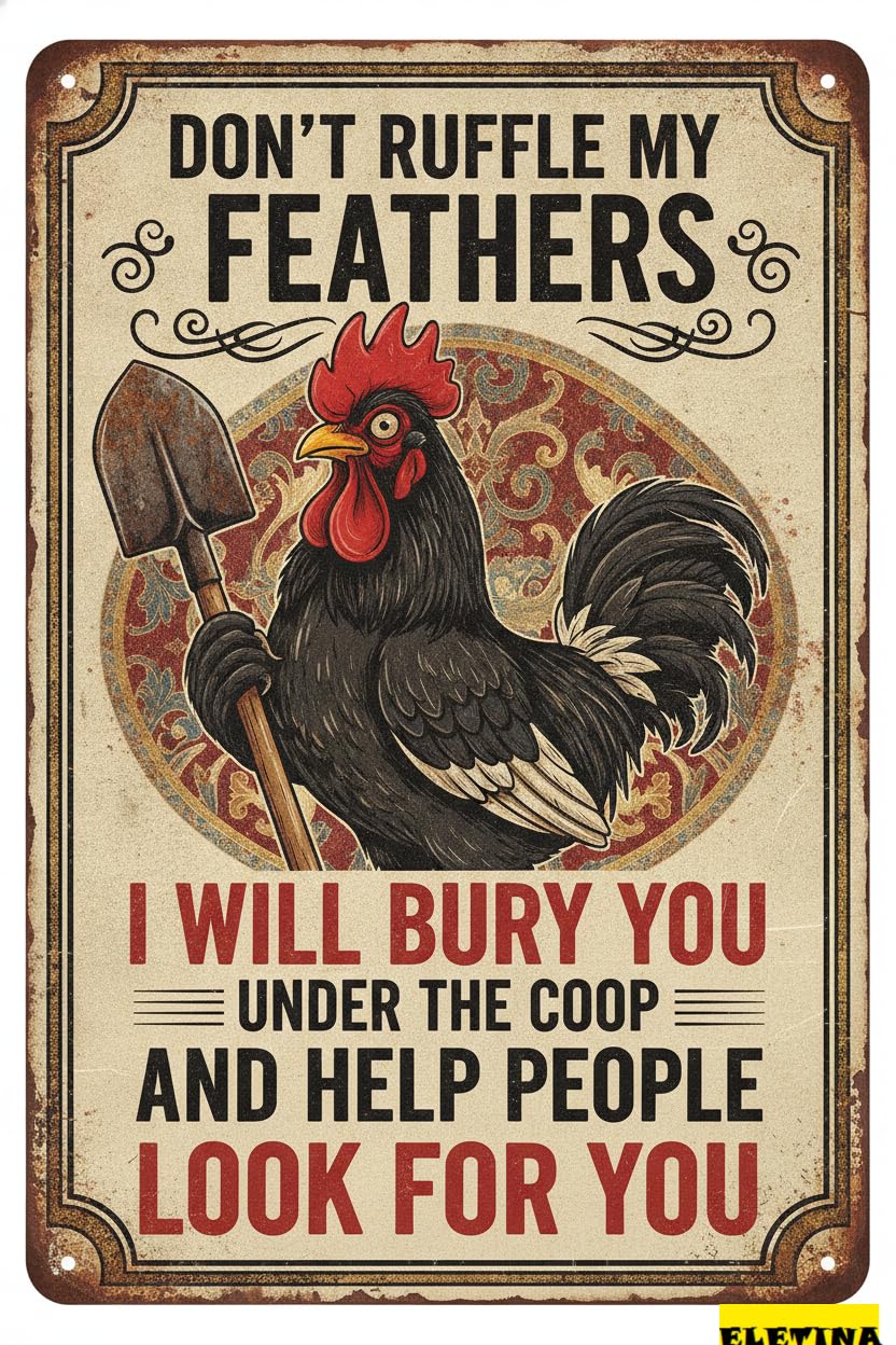 Personalized Sign for Man Cave Funny Chicken S Chicken Coop Decor Don't Ruffle My Feathers I Will Bury You Vintage Metal Farm Farmhouse Kicthen Wall Decor 8x12inch Private Property Decorative