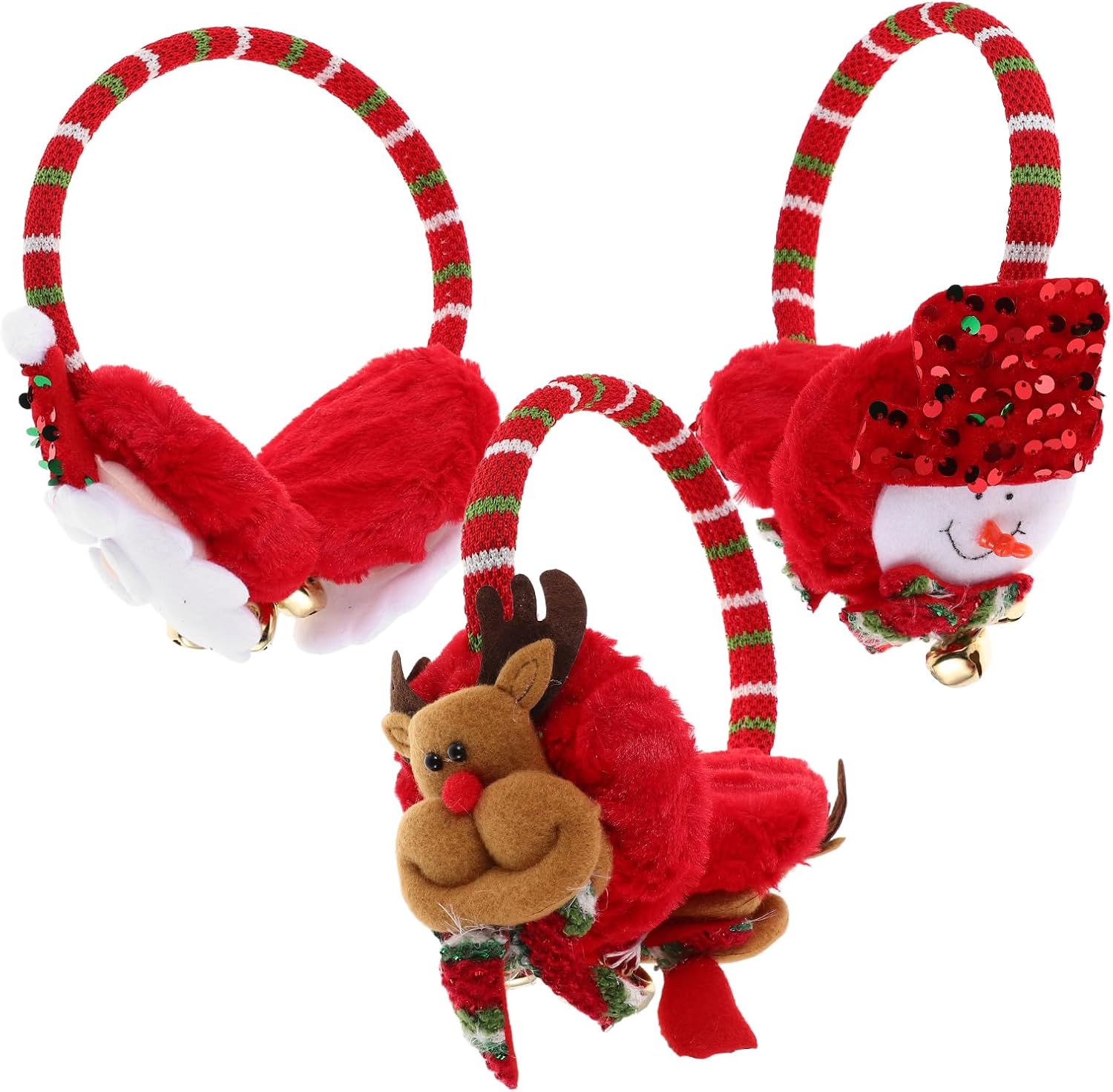 LUOZZY 6pcs Christmas Earmuffs with Santa Snowman Reindeer Design Warm Ear Covers for Holiday Party Decorations