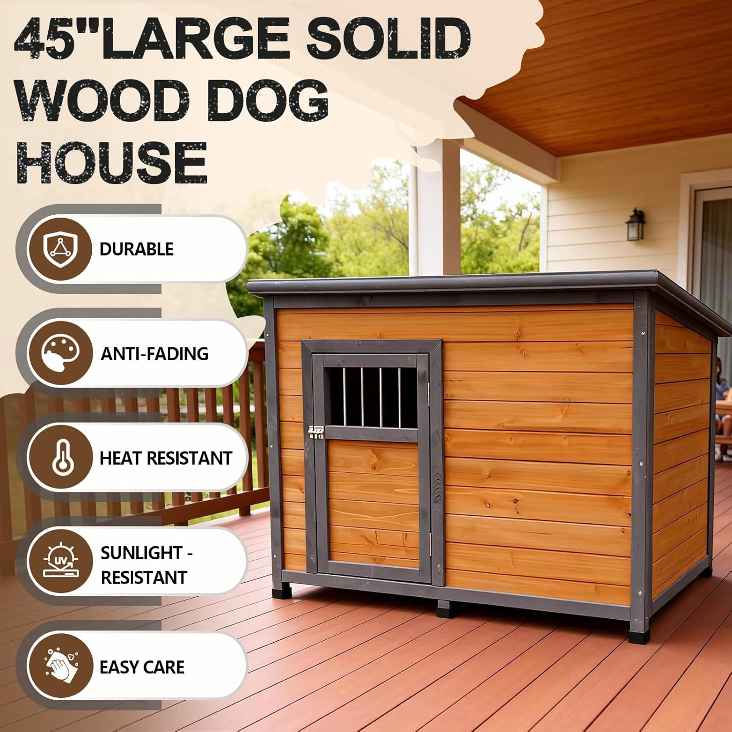 45” Outdoor Dog Houses with Door, Dog Houses Outdoor with Door Lock, Casa para Perros Grandes for Small to Large Dogs Indoor, Easy Assembly (Gray+Yellow)