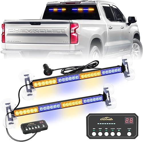 XRIDONSEN 2 barras de luz estroboscópica de 18.5 pulgadas para asesor de tráfico, 48 luces LED ámbar de advertencia de emergencia intermitentes,