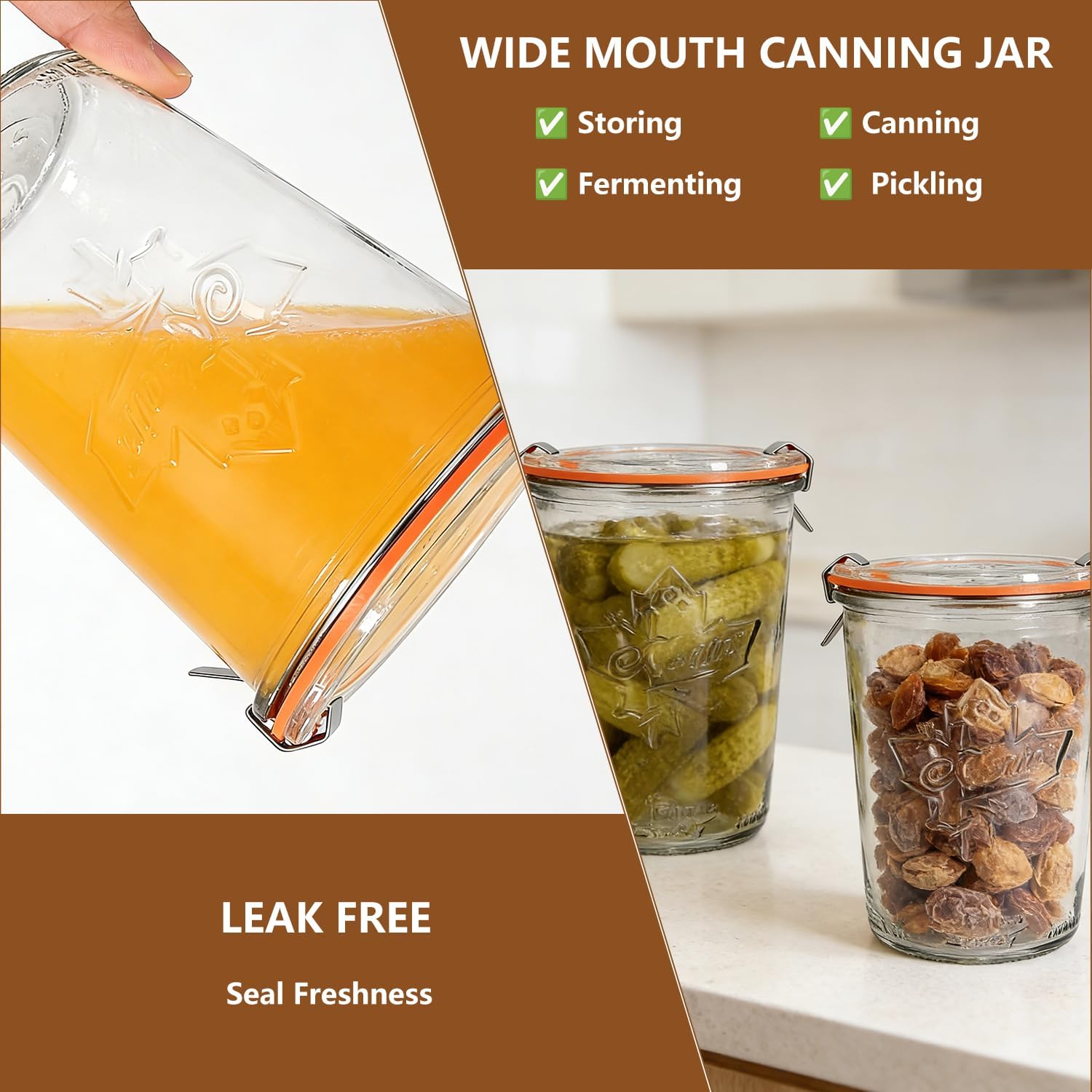 2 Pack Sourdough Starter Jar,27oz Glass Storage Containers with Glass Lids &Plastic Lids,Airtight Wide Mouth Jars for Pickling,Overnight Oats,Salad
