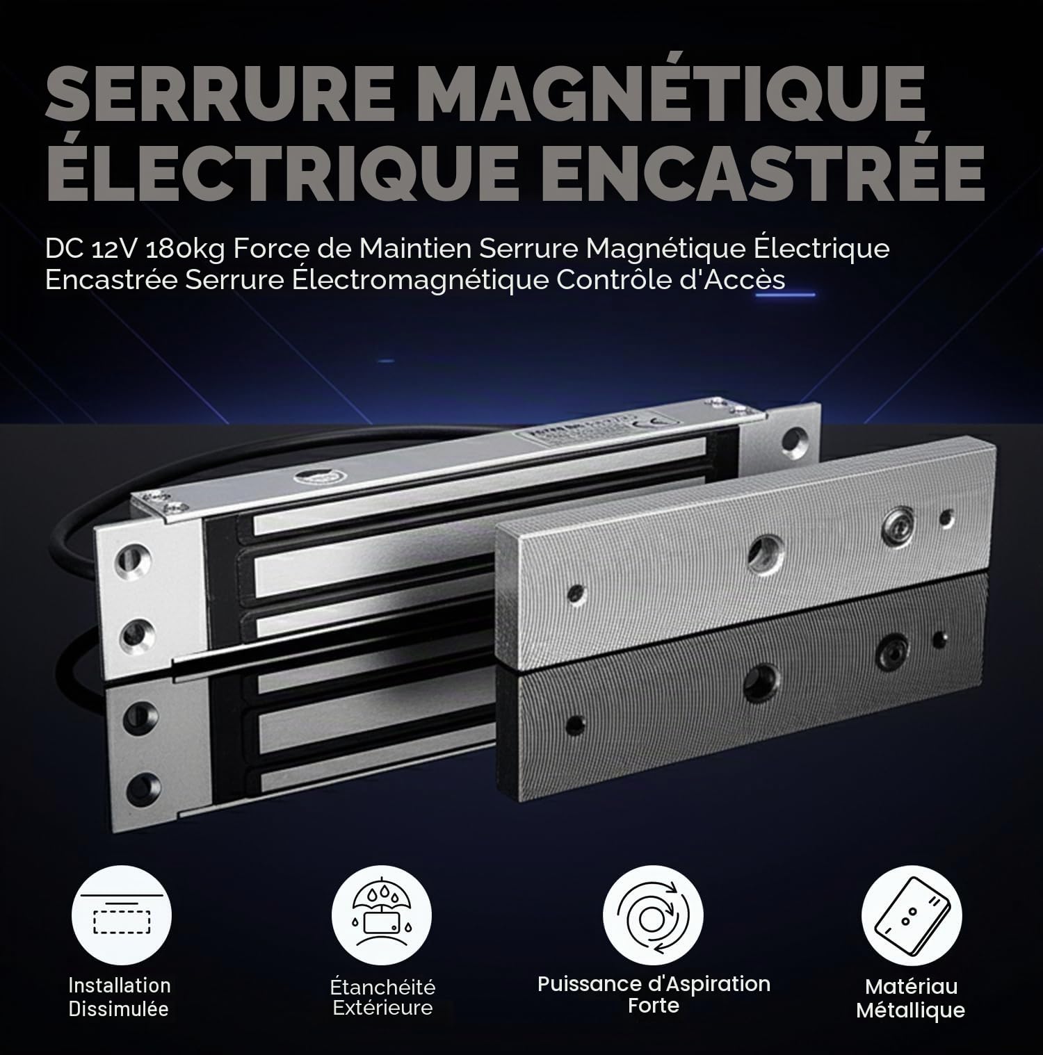 VOBOR Serrure Electrique Magnétique, 180 kg DC 12V Ventouse Electromagnetique Serrure Electrique, Verrouillage de Porte Magnétique pour Système de Contrôle D'accès de Porte