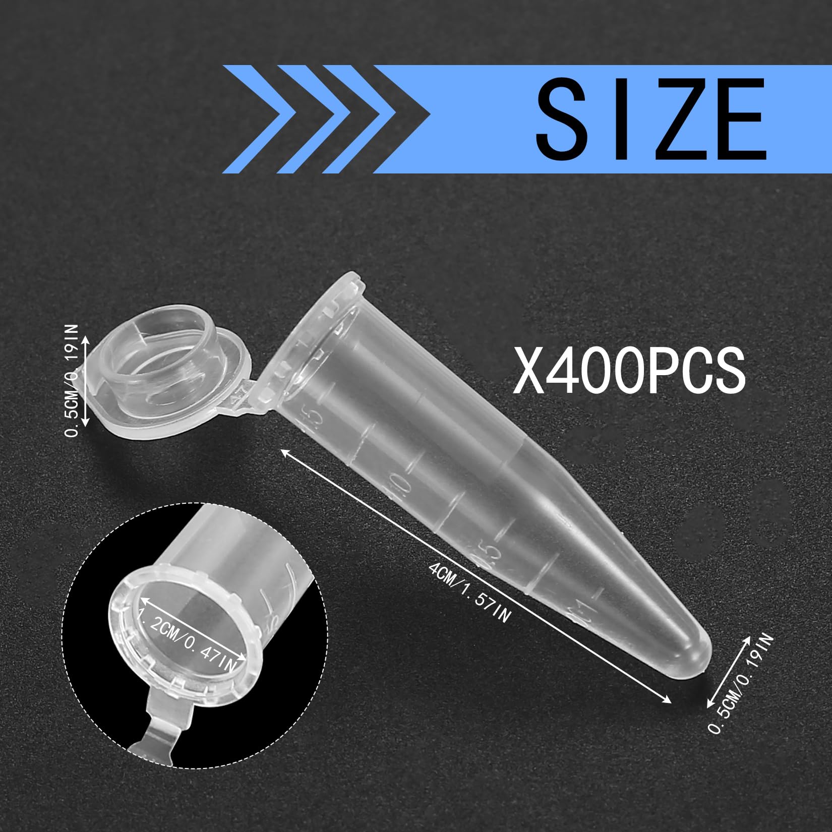 1,5 ML Tubes à Centrifuger, 400 Pièces Micro Tubes à Essai en Plastique, Conique Tubes de Laboratoire Conteneurs D'échantillons avec Snap Cap pour Laboratoires, Expériences Biologiques