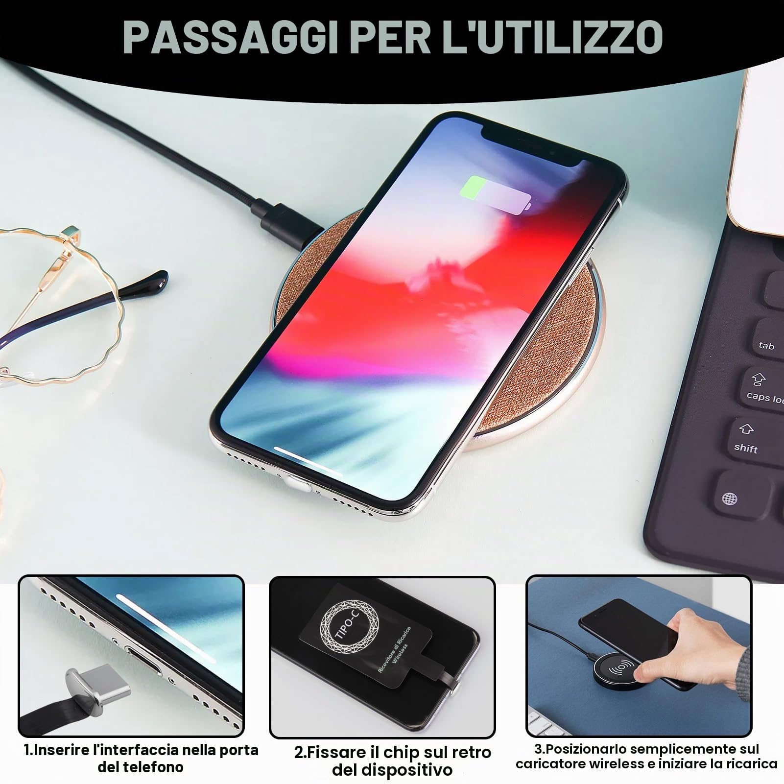 Ricevitore Wireless USB-C Per Ricarica – Trasforma Il Telefono In Compatibile Qi