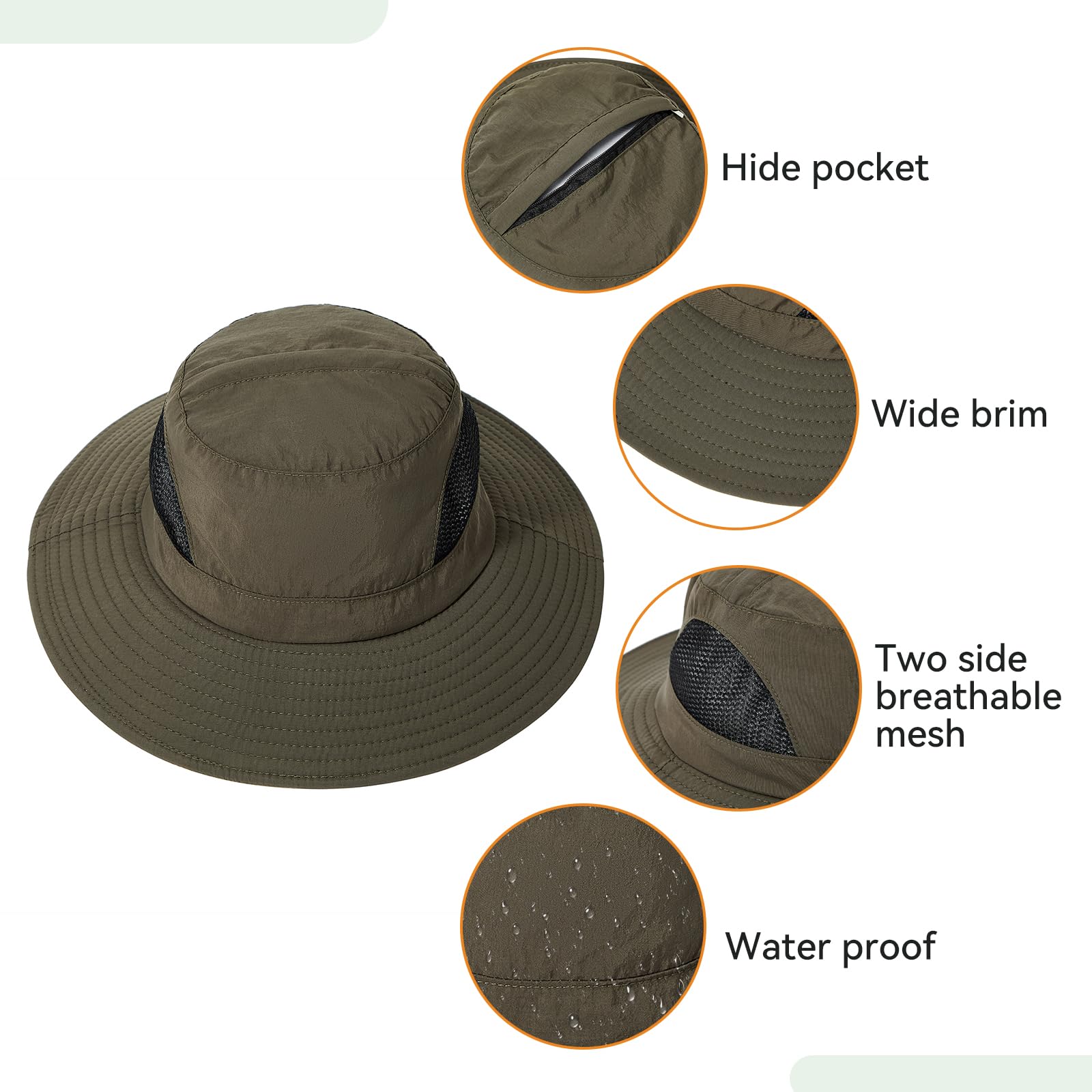 Sombrero de pesca con mosquitero oculto, red de insectos, sombreros de guarda de abejas con velo para hombres y mujeres, Caqui, Talla única 4