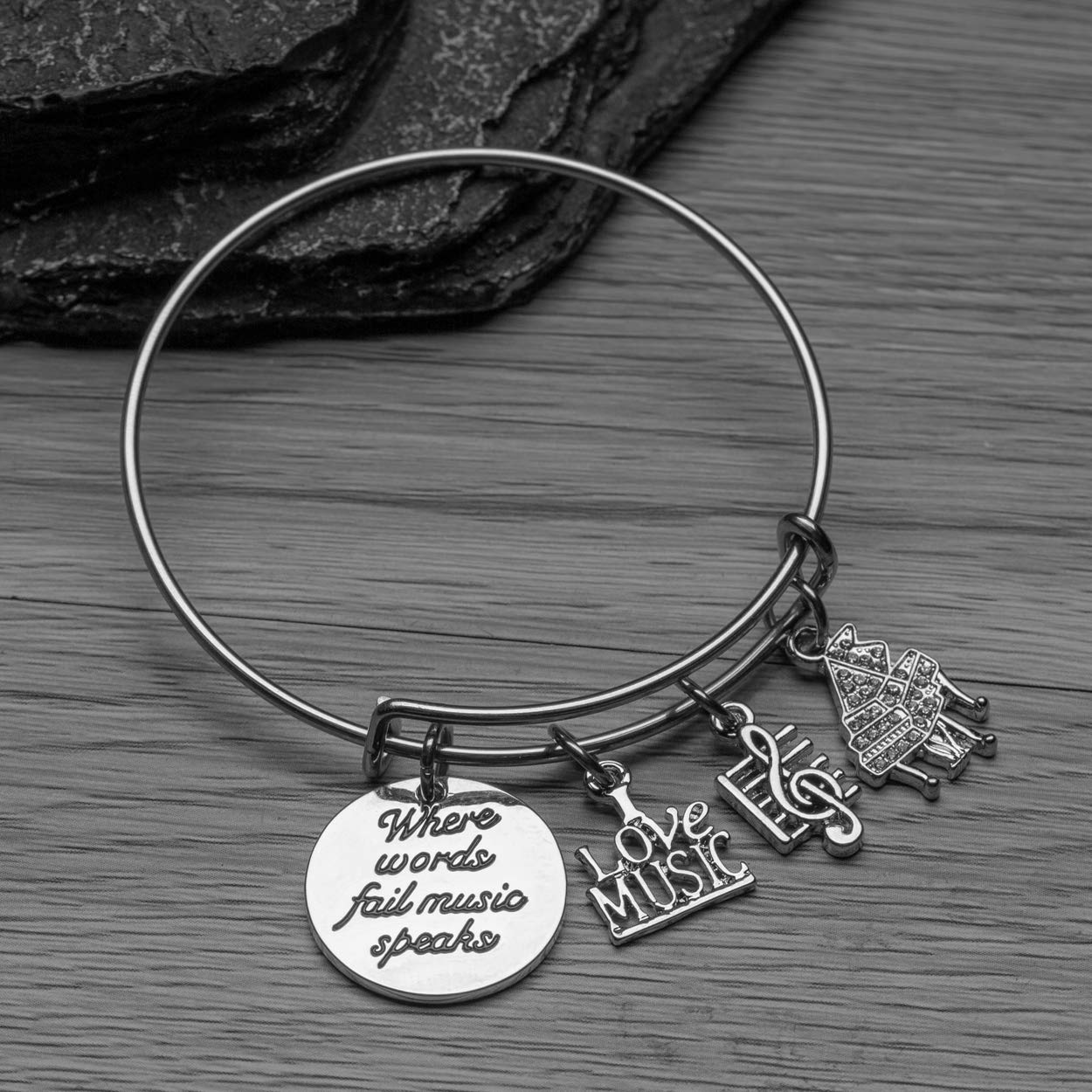 Infinity Collection Piano Charm Bracelet - Music Jewelry - Where Words Fail Music Music Speaks Jewelry Gift - Music Notes and Piano Keyboard Charms - Pianist Jewelry Gifts