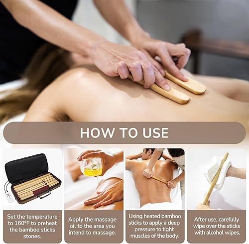 Miniatura 7 de Calentador de piedra de masaje portátil, calentador eléctrico de masaje de bambú, caja de salón portátil profesional con 12 palos de bambú (bolsa