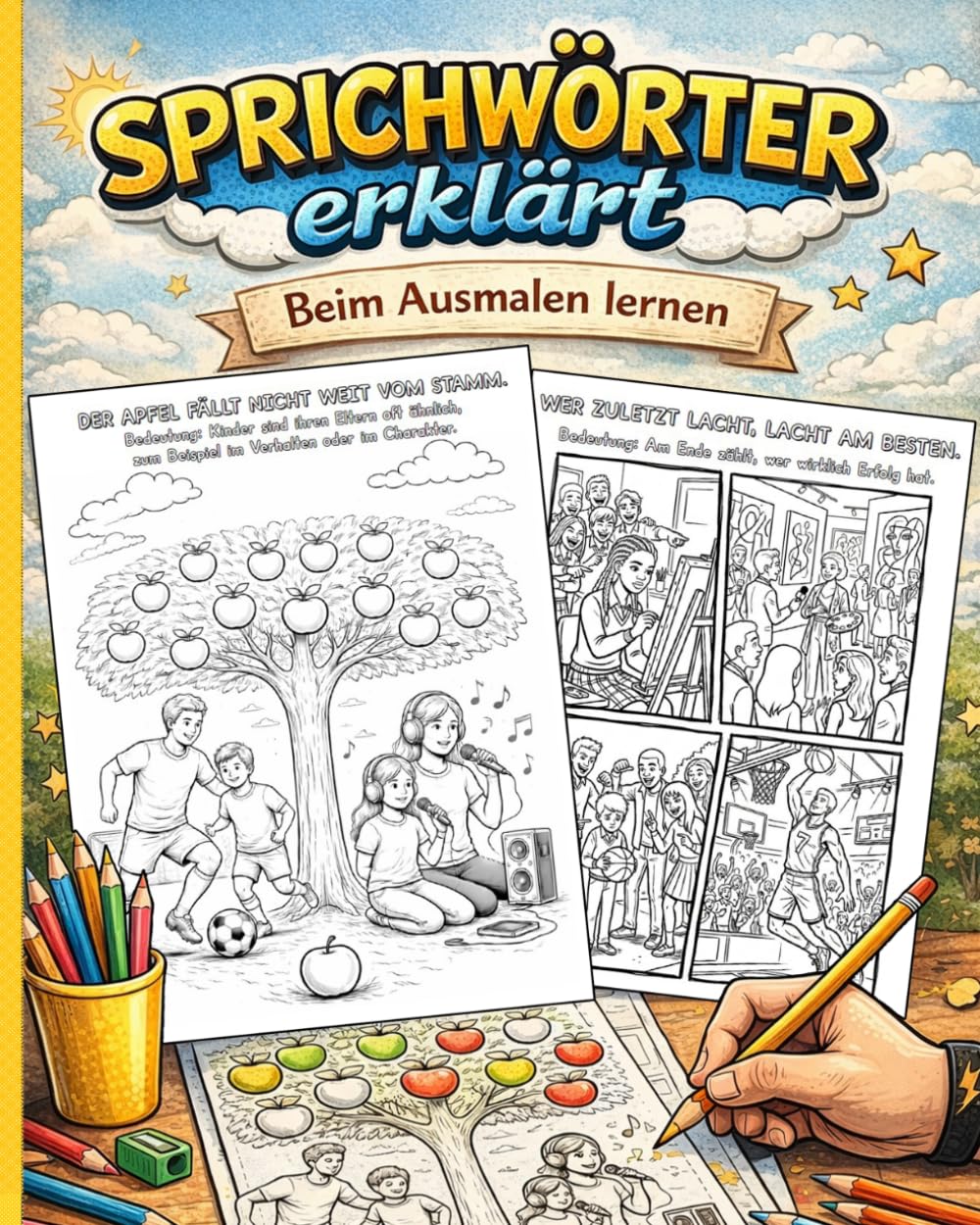 Ausmalbuch Sprichwörter erklärt. Beim Ausmalen lernen.: Spielerisch Sprichwörter verstehen und kreativ ausmalen! Ausmalbuch für Kinder ab 8 Jahren mit 26 Sprichwörtern.