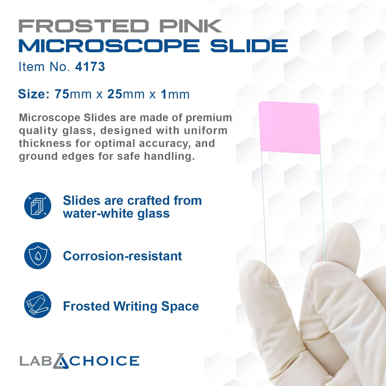 LabChoice Microscope Slides - Super Grade Green Glass Construction - Corner Grounded, 3"x 1" (25mm x 75mm x 1mm), Frosted Pink - 72 Pieces per Box, 20 Boxes, 1440 Total Slides