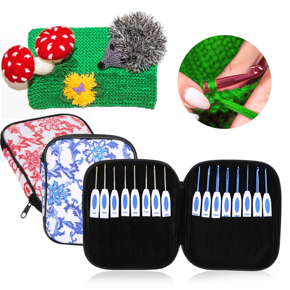 Set di Ferri da Uncinetto, Porcellana Bianca Blu, Comoda Impugnatura Ergonomica, Ferri da Uncinetto Portatili, Belli da Viaggiare