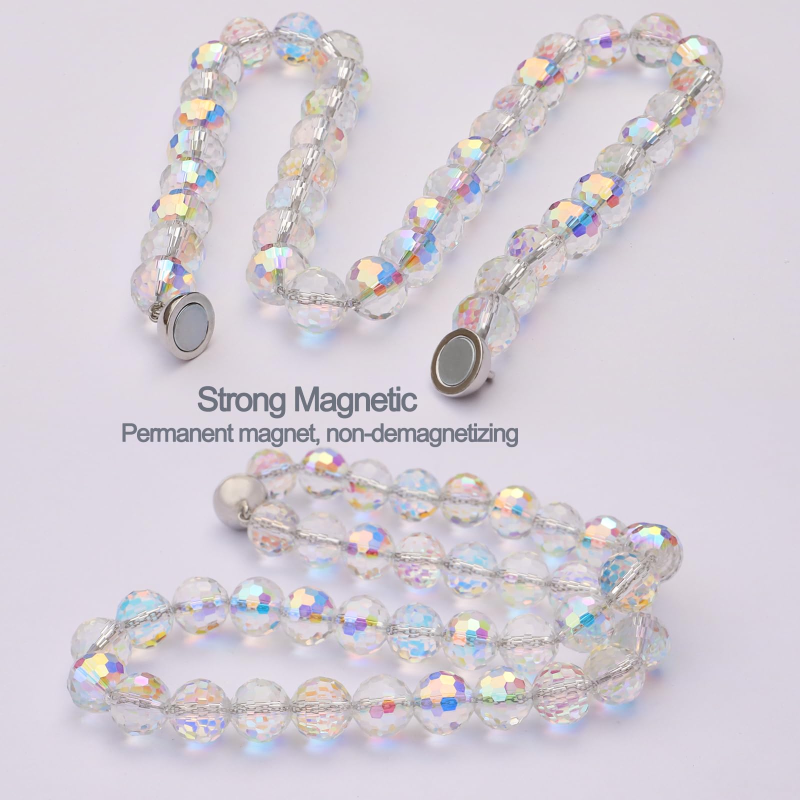 Magnetic Curtain Tiebacks, Faceted Disco Crystal Glass Beaded Curtain Tiebacks Drapery Shower Sheer Curtain Holdbacks Boho Farmhouse Home Decor (AB)