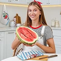 Vista 6 de Kajaia 4 toallas de cocina de verano, gnomo, sandía, té, mano, cocina, cocina, baño, toalla absorbente de color azul y blanco a rayas para cocina