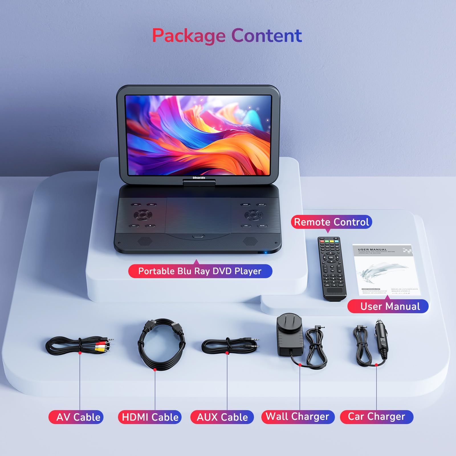 Lettore DVD Blu-ray portatile 17,6 pollici, schermo 15,4 pollici, HDMI, sincronizzazione, 5 ore, MP4 MKV 1080P, surround, USB SD