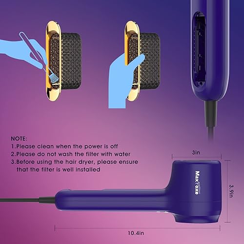 Miniatura 6 de Secador de pelo, secador iónico, motor sin escobillas de 110, 000 RPM para secado rápido, bajo ruido, función de memoria, reduce el encrespamiento,