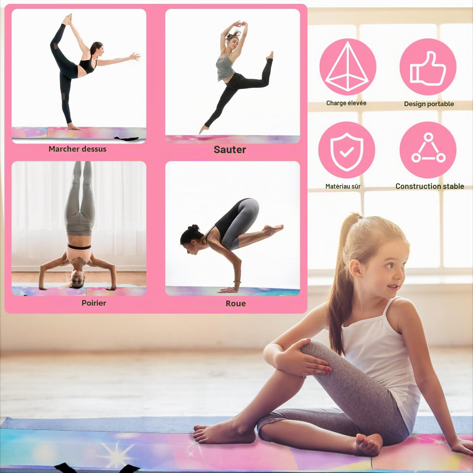 FBSPORT Poutre de Gymnastique 270 CM Poutre d'équilibre de Gymnastique se Pliante, équipement d'exercice de Sport de Faisceau de Faisceau de Plancher de Gymnastique pour la Formation d'enfants