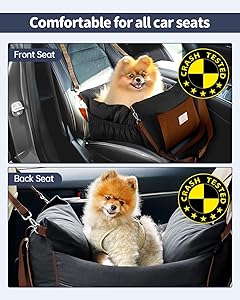 Dog Car Seat for Dogs - Waterproof Dog Booster Seat for Car with Storage Pockets, Clip-On Safety Leash and Soft Plush Cushion, Pet Travel Carrier Bed with Durable Belts up to 25 lbs (Brown, Medium)