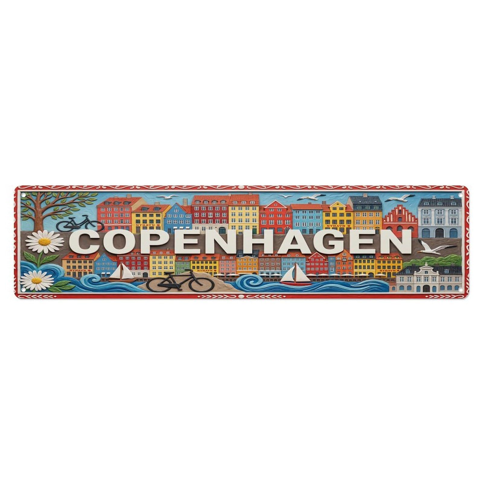 Gead 4X16inch Style Vintage Copenhagen Denmark Flag Pattern Metal Tin Sign