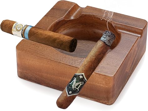 Cool Wood Cigar Ashtray for Outdoors, Luxury Ashtrays with 4 Durable Solid Slot Holder, Wooden Ash Tray for Outdoor Home Patio and Bar, Cigar Accessories for Men Wood