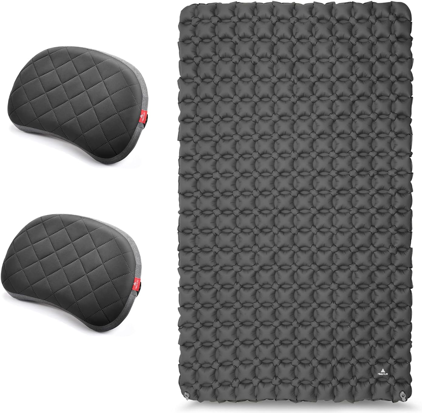Hikenture Ultralight Double Sleeping Pad and 2 Inflatable Camping Pillows, Backpacking Pillows and Camping Pad with Pump Sack for 2 Person, Hiking Pillows Sleeping mat for Backpacking