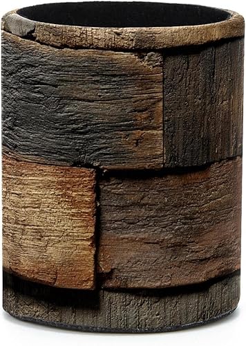 Vintage Brown Wood Makeup Brush Holder Pen Pencil Holder Pot Cup Storage Cosmetic Tools Organizer Container for Valentine Gift Bedroom Dresser Office