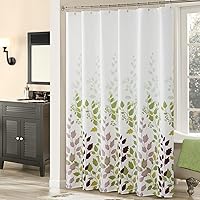 Vista 11 de Hanakotoba - Cortina de ducha de poliéster impermeable con estampado de plantas blancas y azul marino para baño, 72 pulgadas de ancho x 72 pulgadas