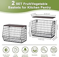 Vista 8 de Tazón de frutas de 2 niveles, cesta de frutas para encimera de cocina, cesta apilable, cesta colgante montada en la pared, cestas de alambre