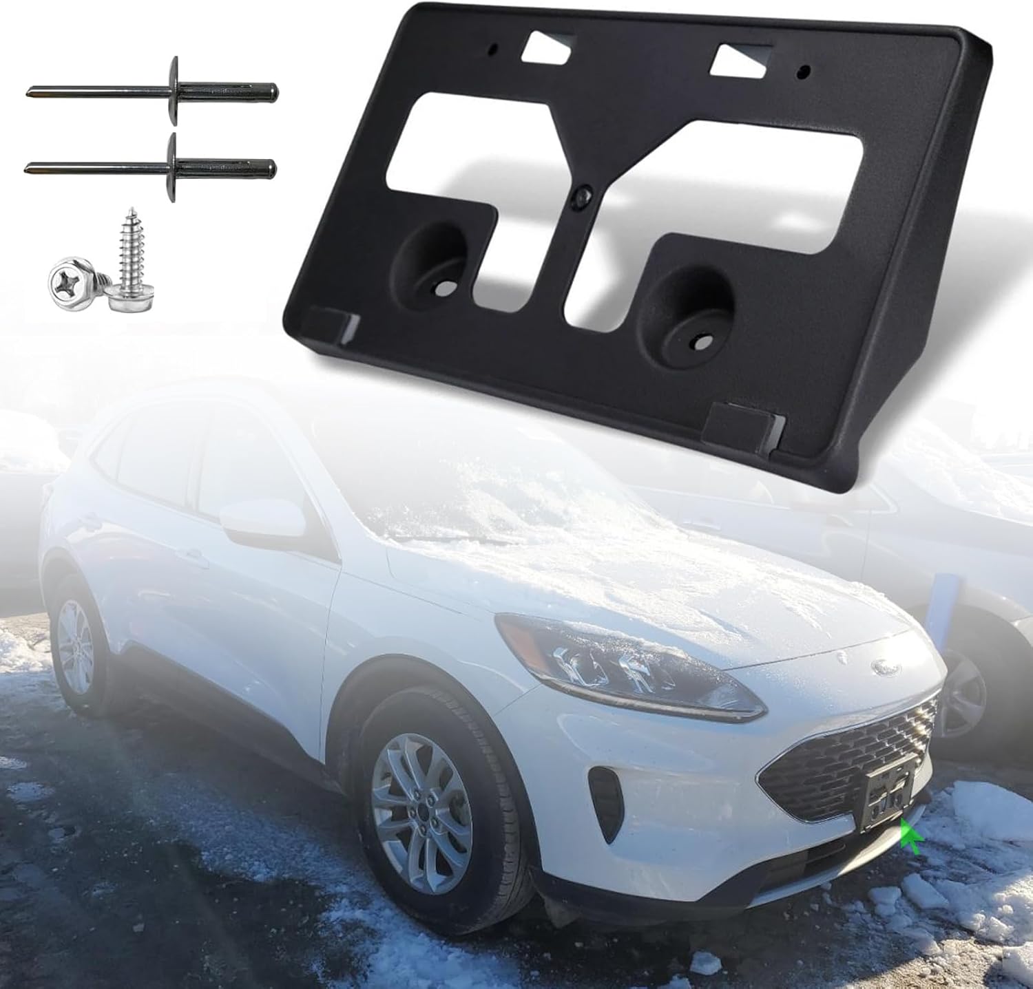 Front License Plate Frame for Ford Escape 2020 2021 2022 Front Bumper License Plate Holder Mounting Bracket Cover Replace # LJ6Z-17A385-AB Partslink # FO1068179