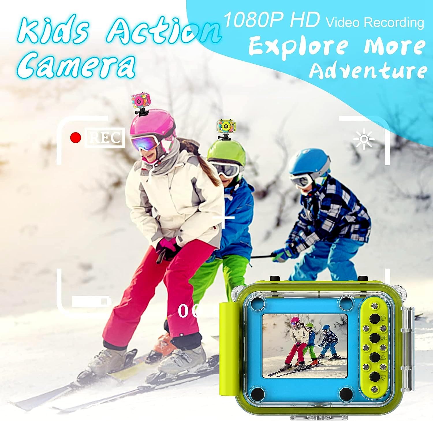 CHAKEYAKE Macchina Fotografica Impermeabile Bambini, 1080P Fotocamera Bambini Subacquea con 180 °Flip Len Scheda SD 32G,Fotocamera Digitale Bambini Regalo Compleanno Natale Bambino e Bambina 3-12 anni