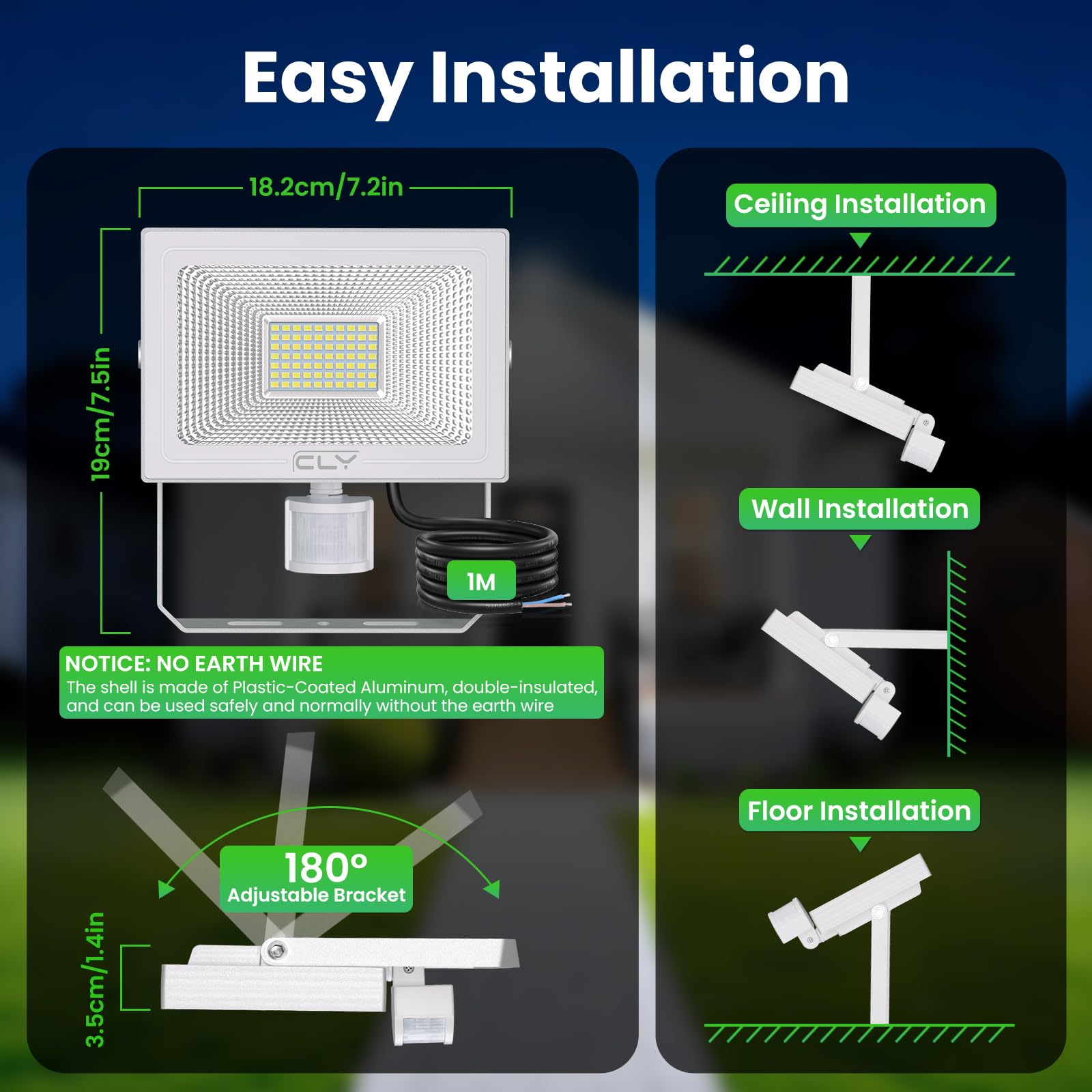 CLY Projecteur Extérieur LED avec Détecteur de Mouvement 60W, Spot Extérieur 5200LM Éclairage Exterieur avec Detecteur 6500K Blanc Froid Lampe LED Détecteur de Mouvement IP66 pour Garage, Balcon