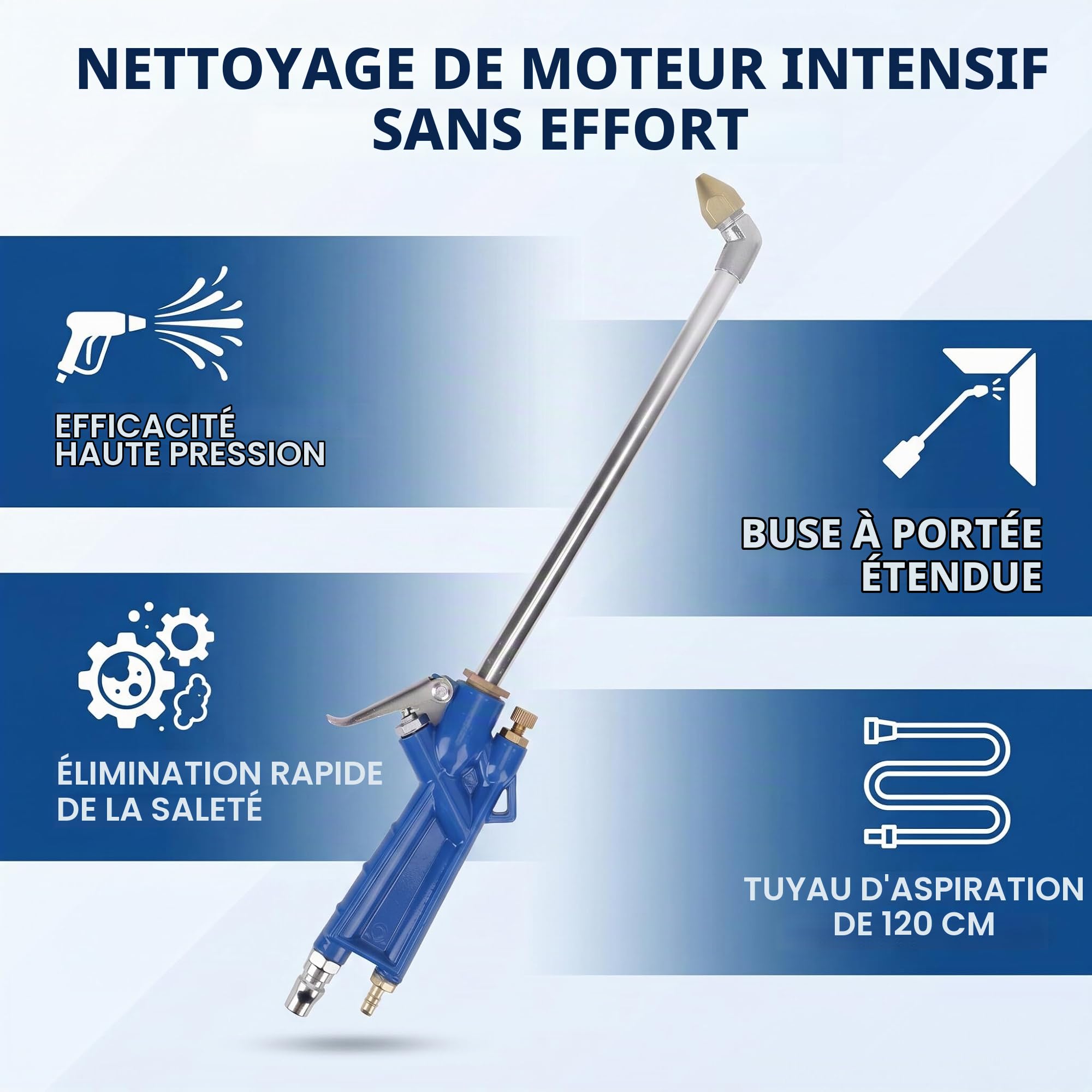 Ausla Pistolet Pulvérisateur à Air comprimé, Pistolet de Nettoyage Moteur 40 Cm, Nettoyeur Haute Pression pour Enlever la Graisse du Moteur, avec Tuyau de 1,2 M