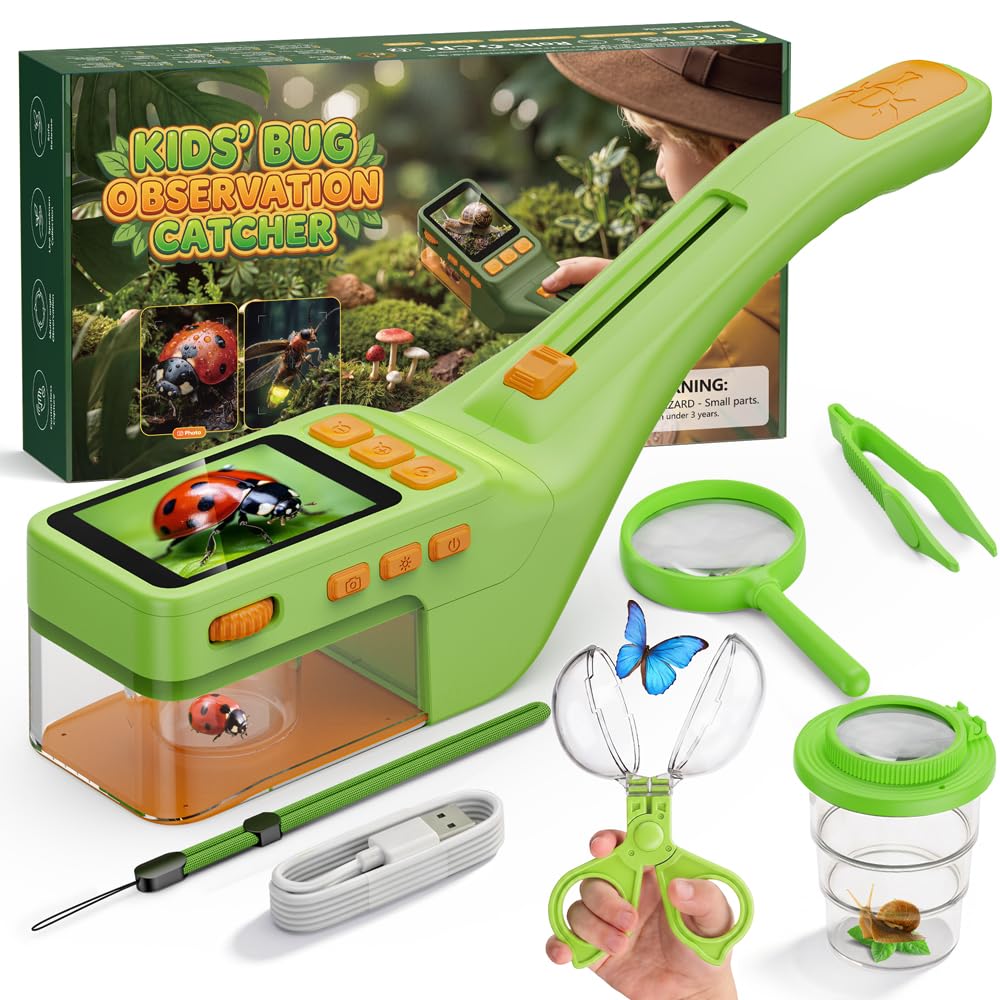 Temodu Bug Catcher for Kids, 500X, 8 LEDs, kids Microscope with 2.4" Screen