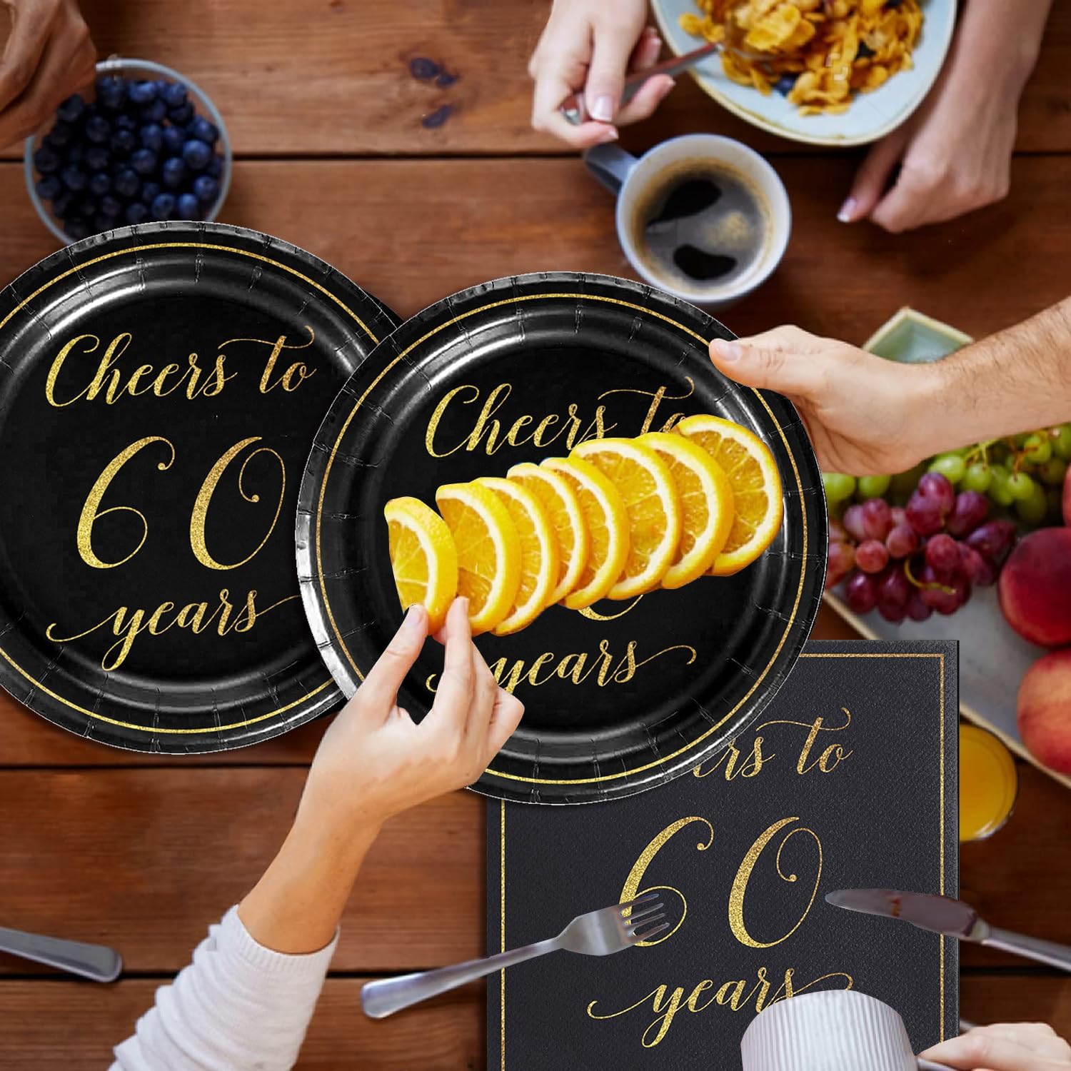 40pcs Cheers to 60 Years dessert plate, Napkins,for Black and Gold 60th Birthday Party Supplies,60th Anniversary Decorations Favors for Men and Women - Image 5