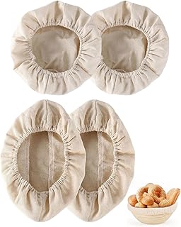 4 Toiles en Lin Pur pour Banneton à Pain (2 Rondes + 2 Ovales) - Housse Réutilisable pour Panier à Levain - Accessoire Boulangerie Artisanale