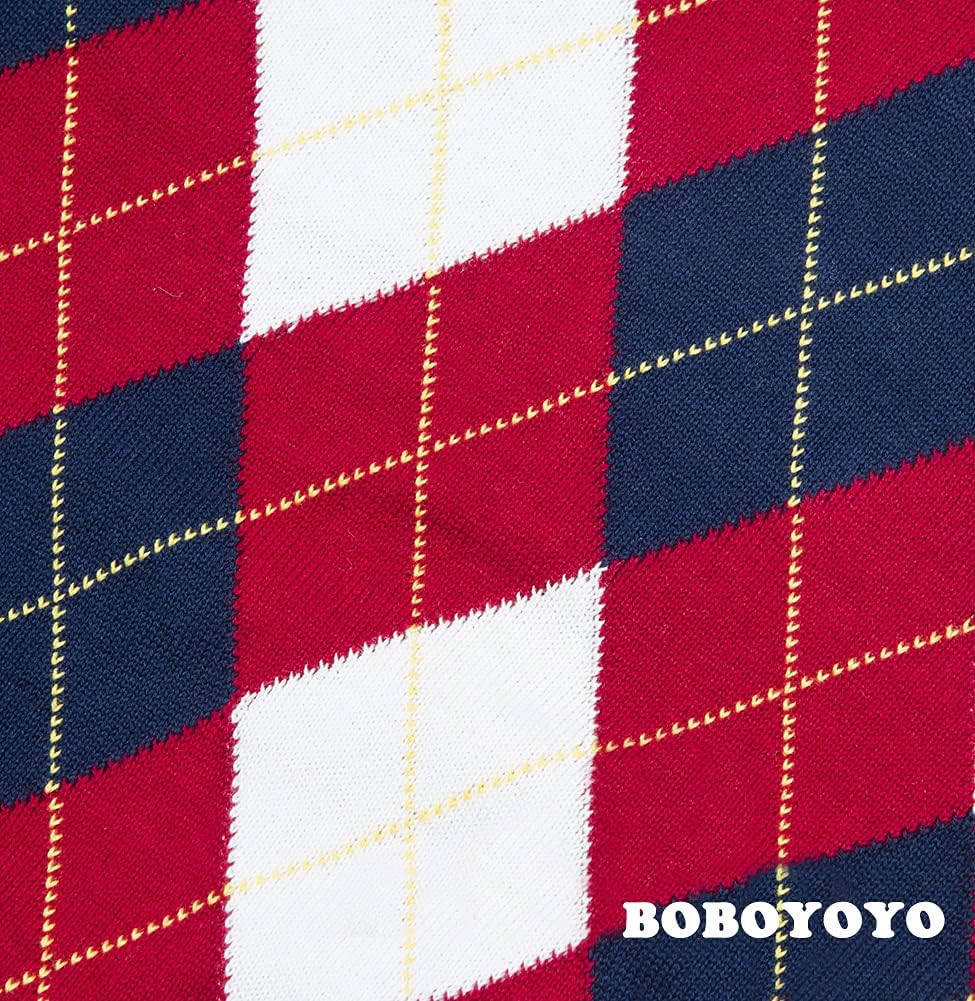 BOBOYOYO Boys Argyle Sweater 100% Cotton Cable Knit Boys Uniform Sweater V-Neck Christmas Kids Pullover for Children 5-14 Y - Image 4