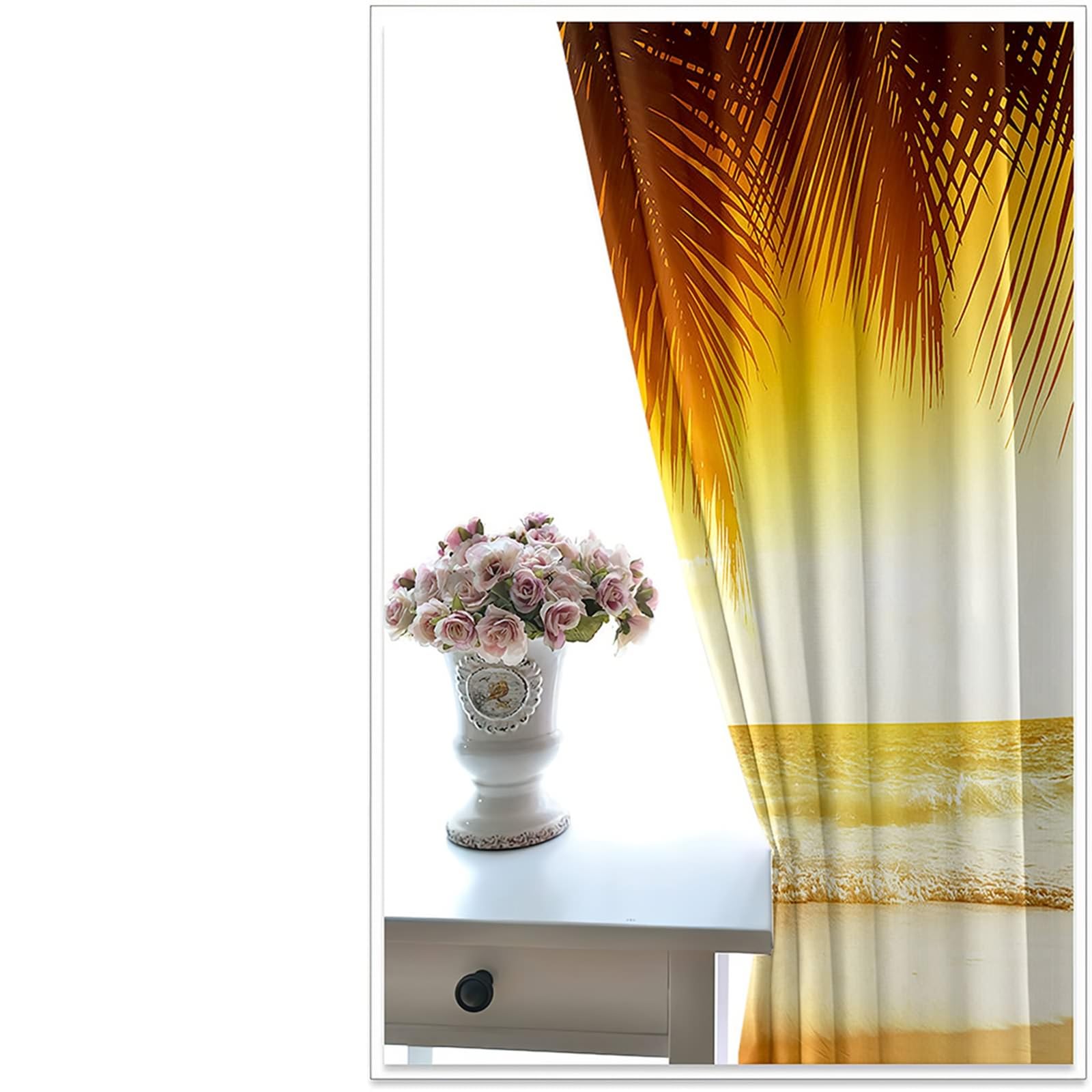 Schlafzimmer Vorhänge mit Schlaufen, 102x214cm Braun Orange Meer Strand Sonnenuntergang Landschaft Thermovorhang Kälteschutz Blickdicht, Schallschutz Vorhang Schlafzimmer