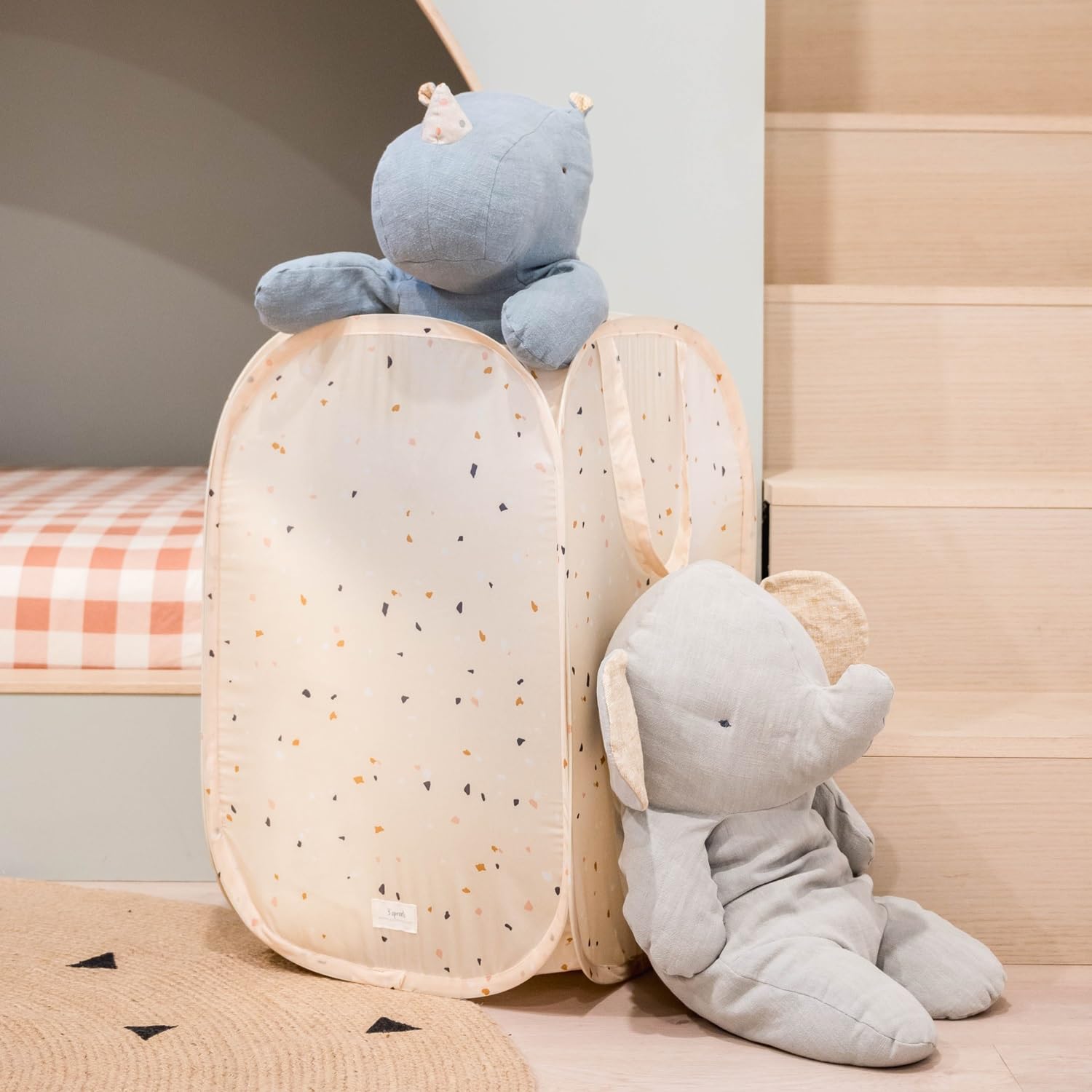 3 Sprouts - Cesto Biancheria Sporca - Porta Biancheria Sporca - Cesto Panni Sporchi - Cesta Portabiancheria per Bambini - Contenitore Salvaspazio - Terrazzo Beige