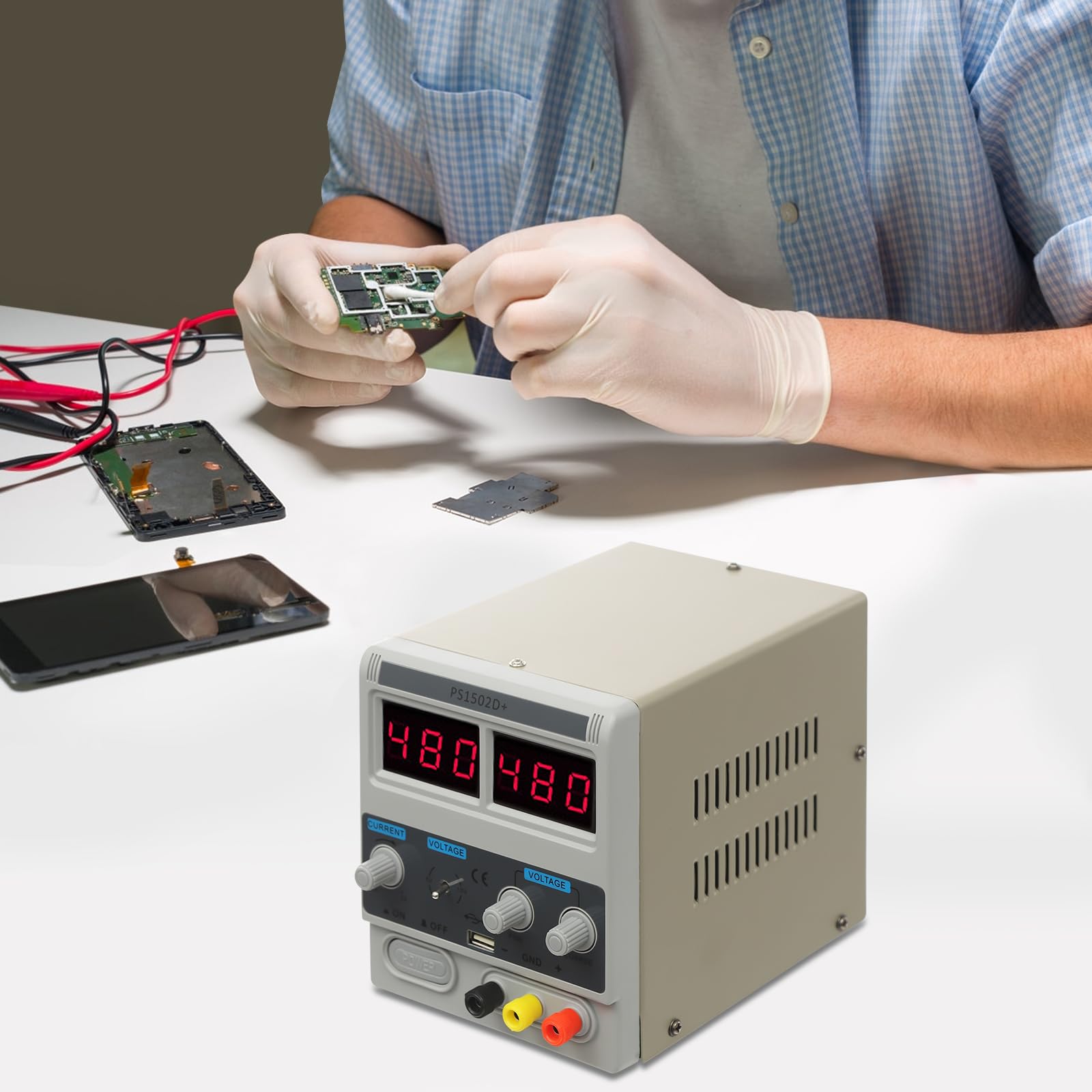 Alimentation de laboratoire, dispositif de réseau de laboratoire (0-15V, 0,6-2A), alimentation universelle avec affichage LED et boutons de réglage, dispositif de réseau de laboratoire réglable
