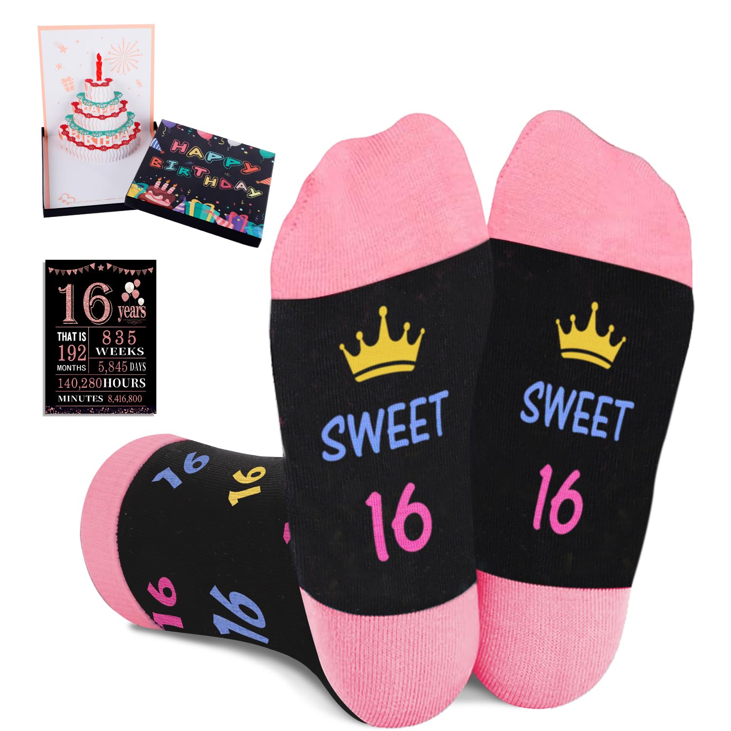 Juesly 5-18 Years Old Birthday Gifts for Girls - Socks for Girls with Pop up Birthday Card, Presents for 5-18 Year Old Grils