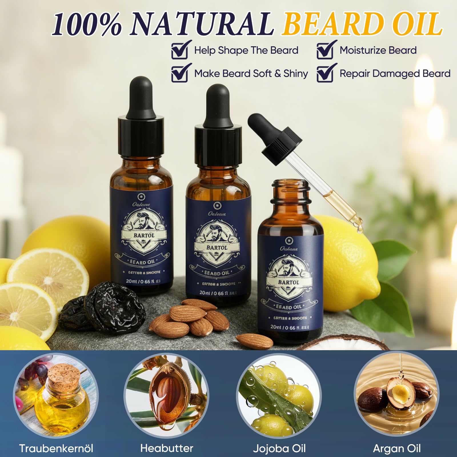 Oukzon Kit Barbe Homme, 10 en 1 Soin Barbe Homme, Coffret Barbe Homme avec Shampoing Barbe, Huile Barbe, Baume Barbe, Peigne Barbe, Brosse Barbe, Rasoir de Sureté, Ciseaux, Cadeau Homme