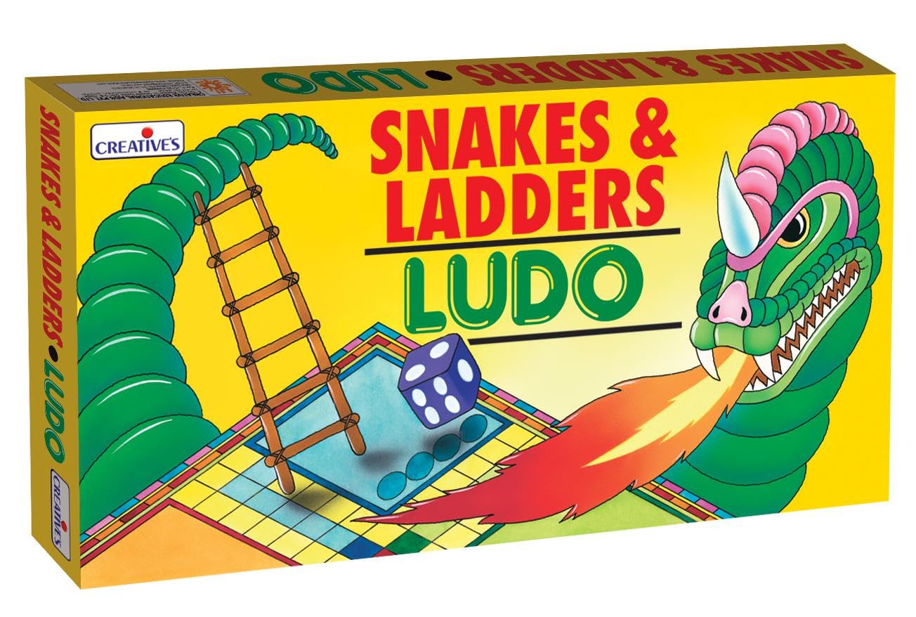 Creative's Snakes And Ladders Ludo| Fun Board Game for kids| Family & Friends Ludo Game| Travel Board Game| Ages -4 & Up |1 Dice | 16 Play Pieces| Indoor Ludo Board Game