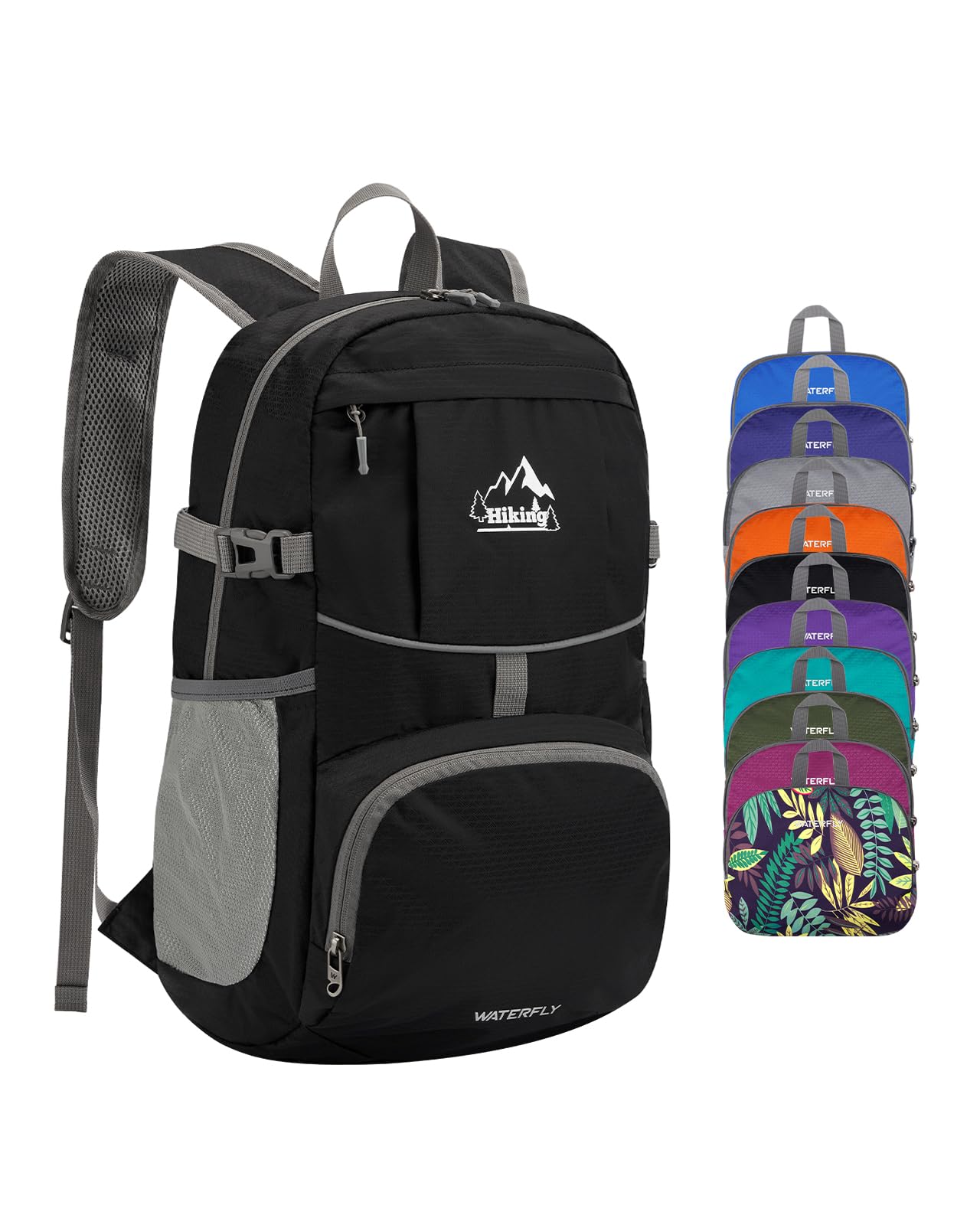 Hiking Packable Daypack Backpack: 25L Ultra Lightweight Day Pack for Woman Man - Small Compact Folding Back Pack for Outdoor Sport Cycling Camping Travel Trip - Black