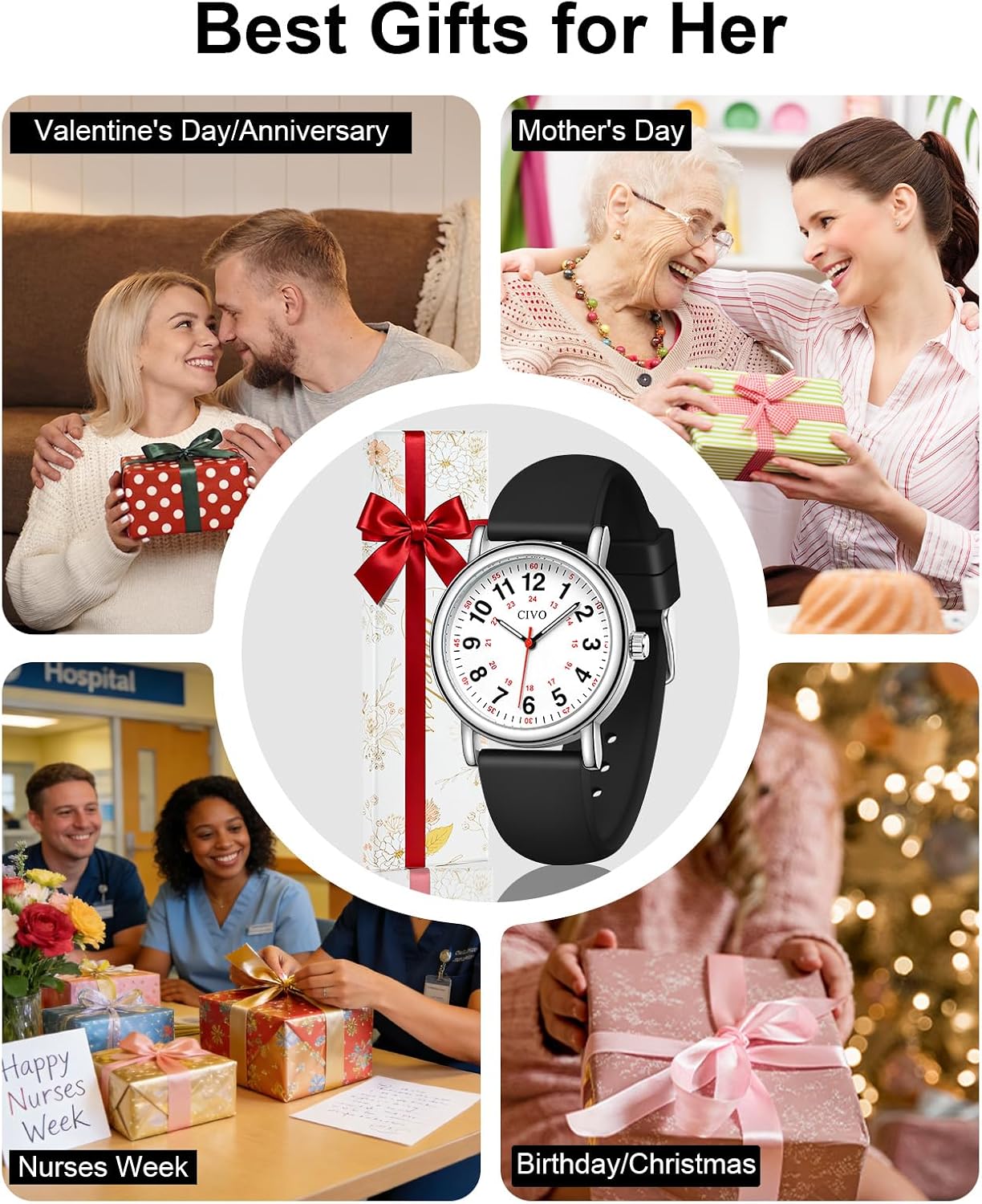 CIVO Nurse Watches for Women Men: Analog Waterproof Watch with Second Hand Easy-Read Dial - Gifts for Nurses Doctors Medical Student