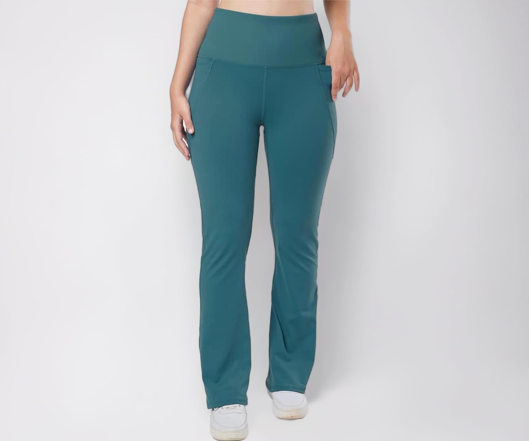 BlissClub Ultimate Flare Pants for Women Upto 5'4 ft | Ribbed Waistband, 4 Pockets | High Waist Trousers and Formal Pants for Office wear